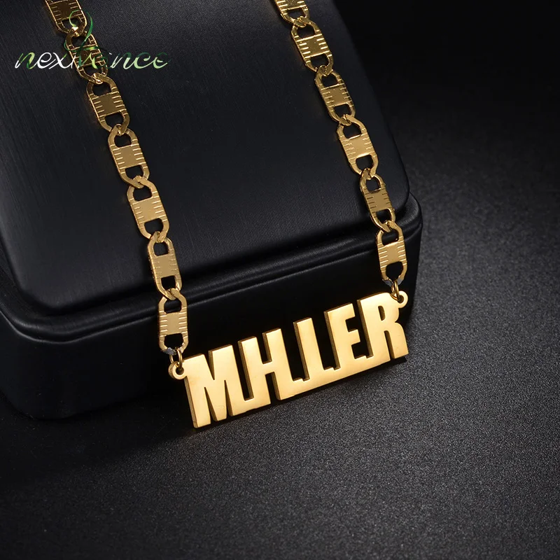 

Nextvance Personalized Name Necklace Flat Chain Stainless Steel Custom Nameplate Hiphop Rock Choker For Men Boy Jewelry Gifts