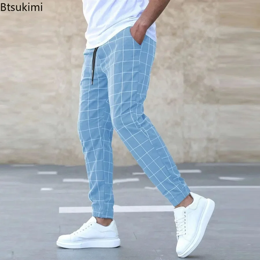 2025 Nuova Primavera Autunno Casual Pantaloni Plaid da uomo con coulisse Pantaloni larghi Tendenza Streetwear Pantaloni sportivi Pantaloni sportivi da uomo d'affari 6