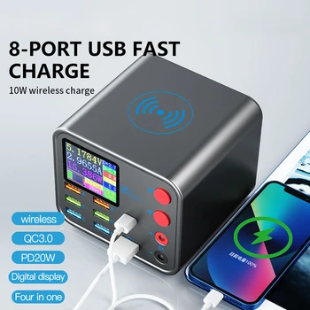Multi-Function 8-Port PD Rapid Fast Charger Mobile Phone Current Data Line Detection Wireless Charging for iPhone Samsung Xiaomi 1