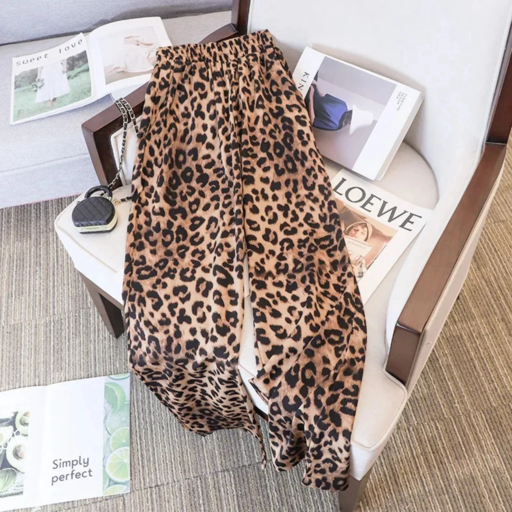 

Summer Wide Legs High Waist leopard print Loose Oversize Split Letter Casual Pants Women's Pants Straight Leg Pants Retro Pants