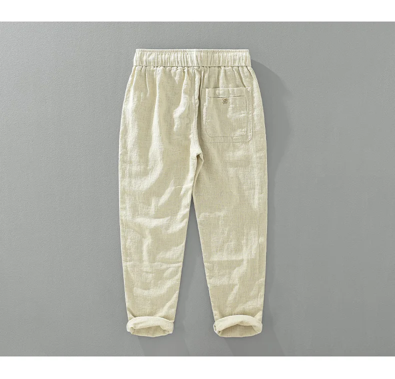 2024 Spring New Cotton Linen Harem Pants Men Solid Color Casual Thin Breathable Trousers