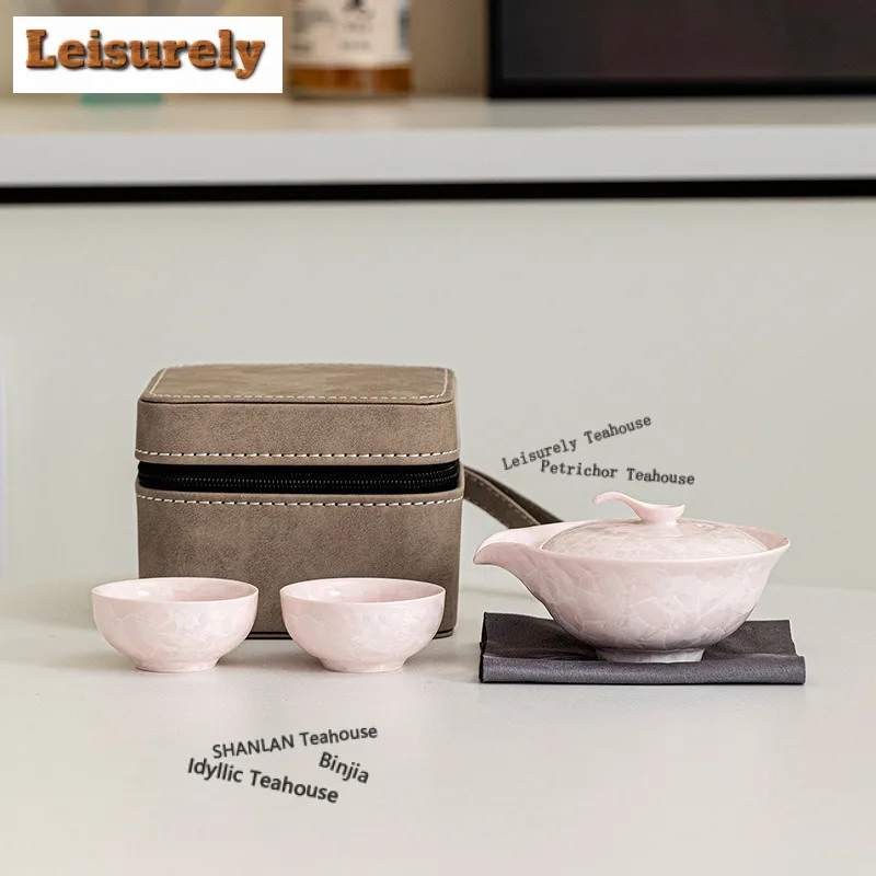 Crystal Glaze Kiln Fambe Travel Tea Set Kit Traditional 1 Pot 2 Cups Tea Brewing Organizer Portable Outdoor Handbag Supplies