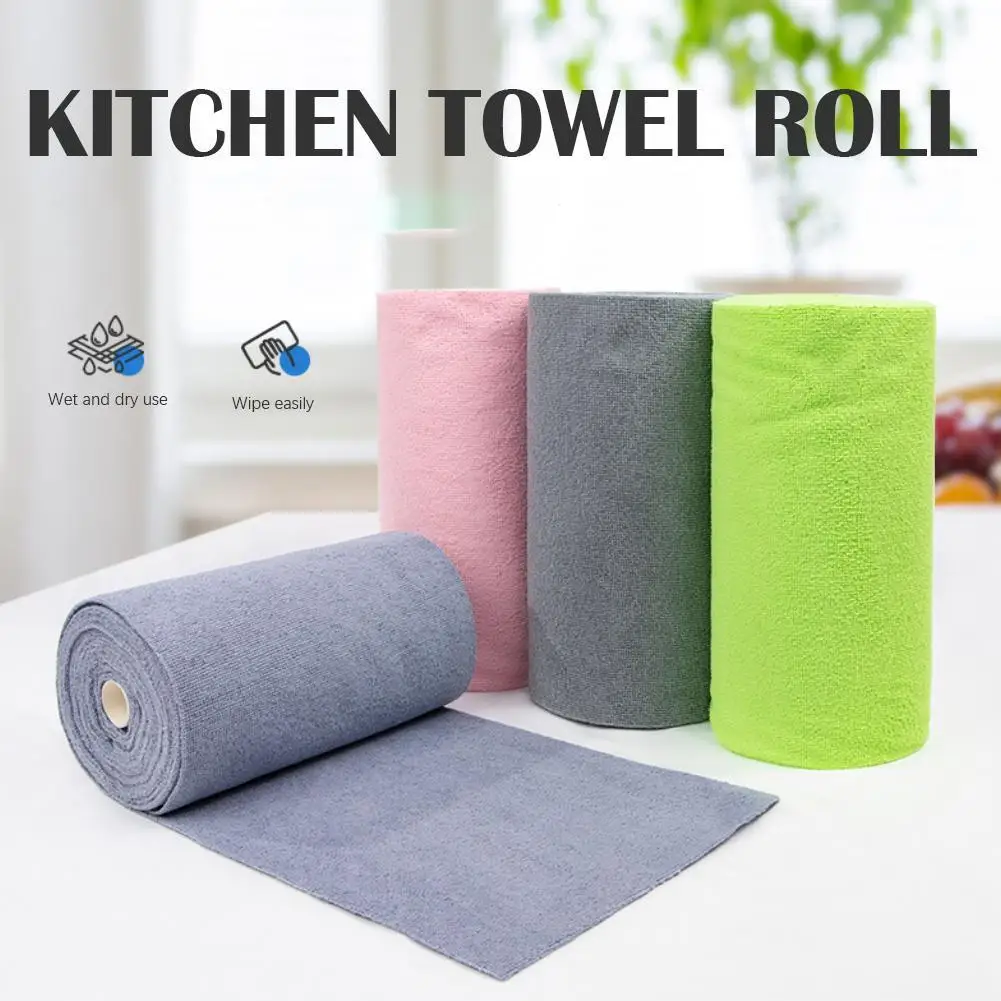 1 Roll of 20 Sheets Reusable Cleaning Wipe Household Kitchen Cloth Microfiber Towel Rolls Dish Rags Wash Paper Towel Replacement
