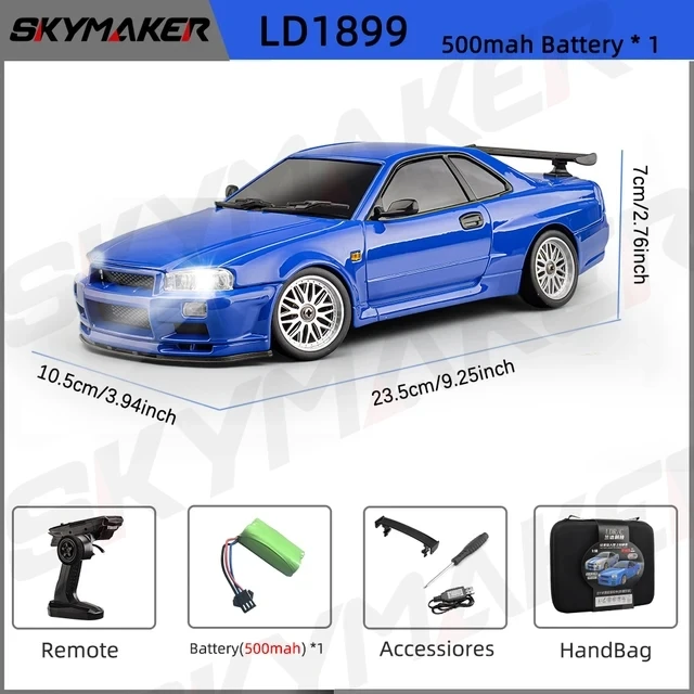 Mini Toys 1/18 LDRC LD1899 R34 RC Racing Car RWD Radio Control Drift Vehicles Model Gyroscope with Light System Boys Gifts 6