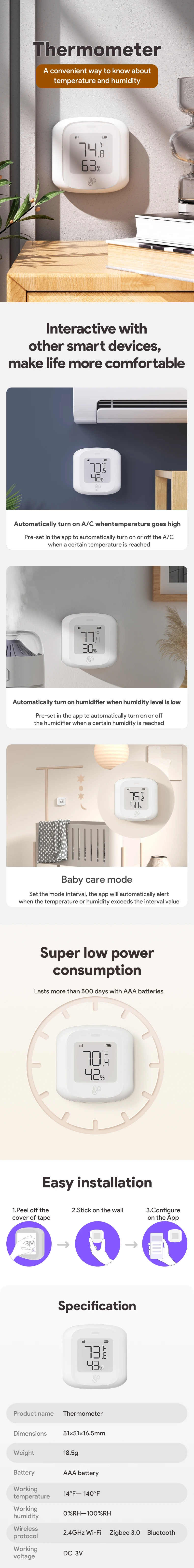 Tuya ZigBee / WIFI Temperature And Humidity Sensor LED Screen Smart Home Linkage