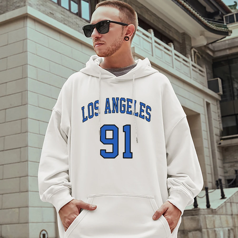 

Los Angeles 91 Cotton Mans Hoodies Casual Hooded Outerwear Soft Warm Thicking Sweatshirts Outdoor Casual Mans Streetwear