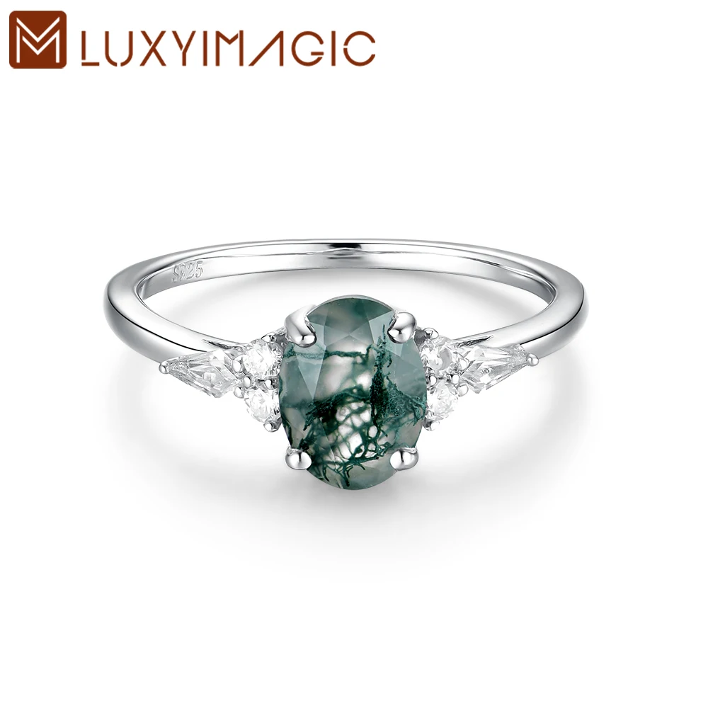 

Luxyimagic Natural Moss Agate Rings for Women Silver 925 Fine Jewelry Oval Gemstones Wedding Engagement Anniversary Gift for Her