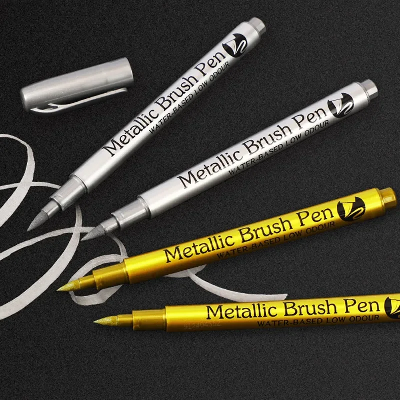 4/6pcs Waterproof Permanent Metallic Brush Paint Marker Pens DIY Resin Mold Gold Silver Drawing Supplies Craft Markers Pen 4
