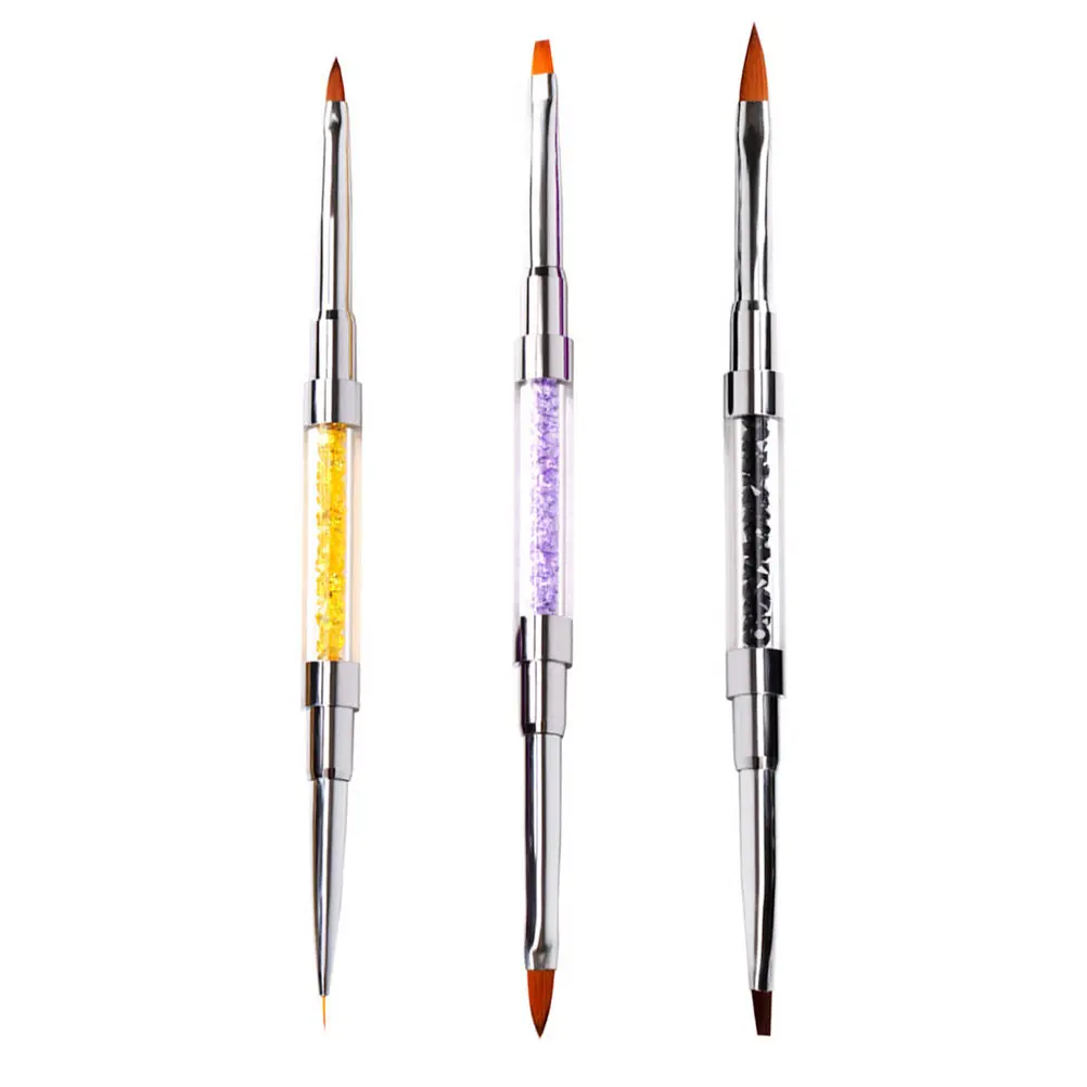 3Pcs 네일 아트 펜 브러쉬 세트 DIY 네일 디자인을위한 전문 더블 엔드 매니큐어 도구 홈 살롱 사용 선물