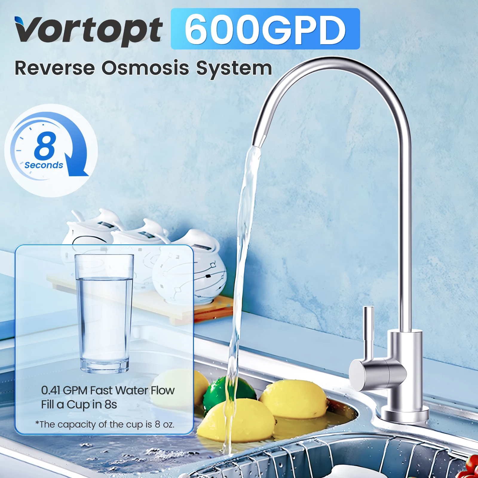 Reverse Osmosis System,Alkaline PH Mineralization RO Water Filtration System,7-Stage Tankless Under Sink Water Filter,600GPD