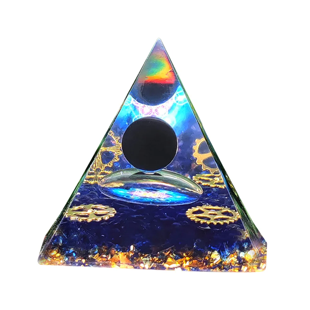 Resin Pyramid Sculpture Green Peridot Art Statue Natural Crystal Energy Orgone Figurine Outdoor Decor Supplies
