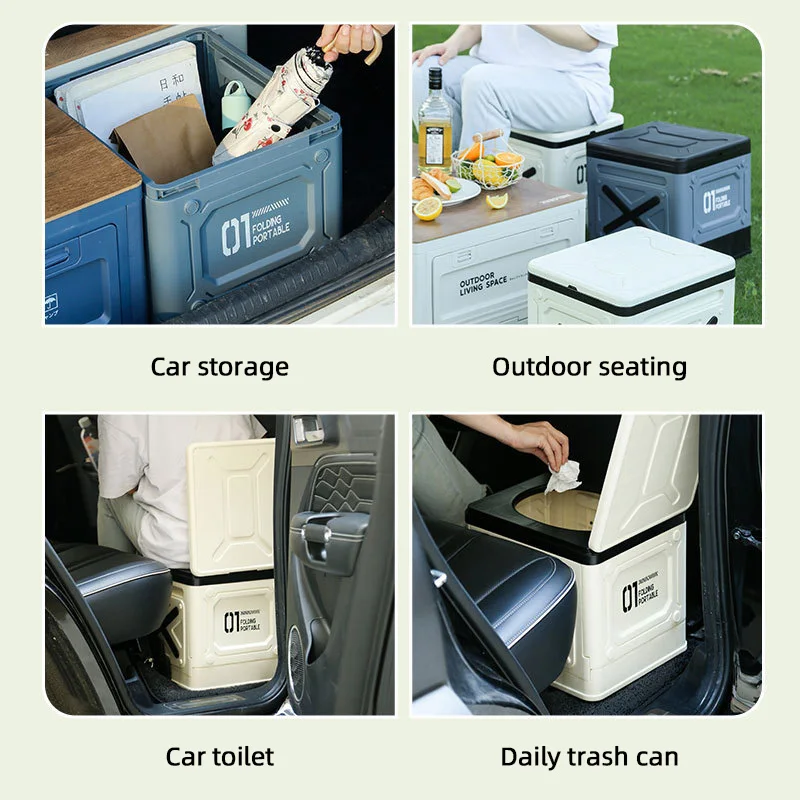 Portable Toilet Outdoor Toilet Portable Outdoor Camping Folding Toilet Strong Bearing Reusable Trash Can for Tour Emergency Self-driving Travel