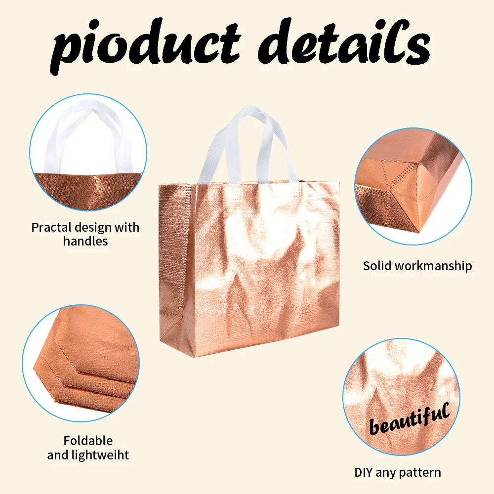 8-Piece Rose Gold Bridesmaid Gift Bags Set - Non-woven Reusable Bags With Handles (12.6x11x4.7 Inches)