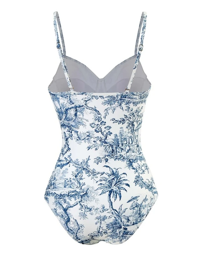 Womens Two Piece Sets 2024 Summer New Fashion Casual Graphic Print Chiffon Knotted One Piece Swimsuit with Cover Up Sexy Outfit