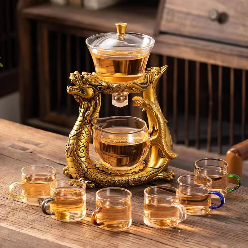 BOZZH Creative Dragon Glass Teapot Magnetic Diversion Rotating Cover Bowl Water Tea Cup Pu\'er Oolong Drinkware Dropshipping Tea
