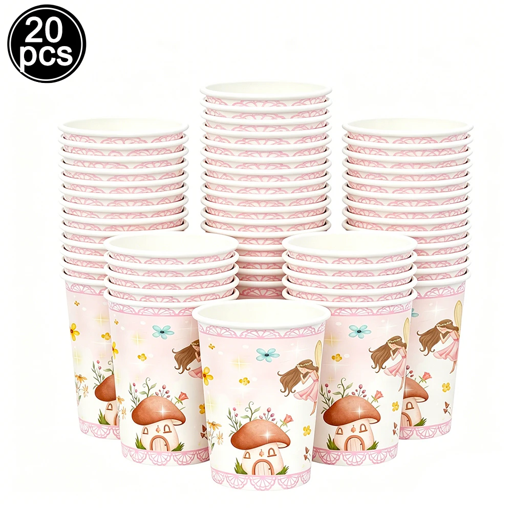 Pink Butterfly & Flower Fairy Disposable Party Tableware Set - Plates, Cups, and Napkins