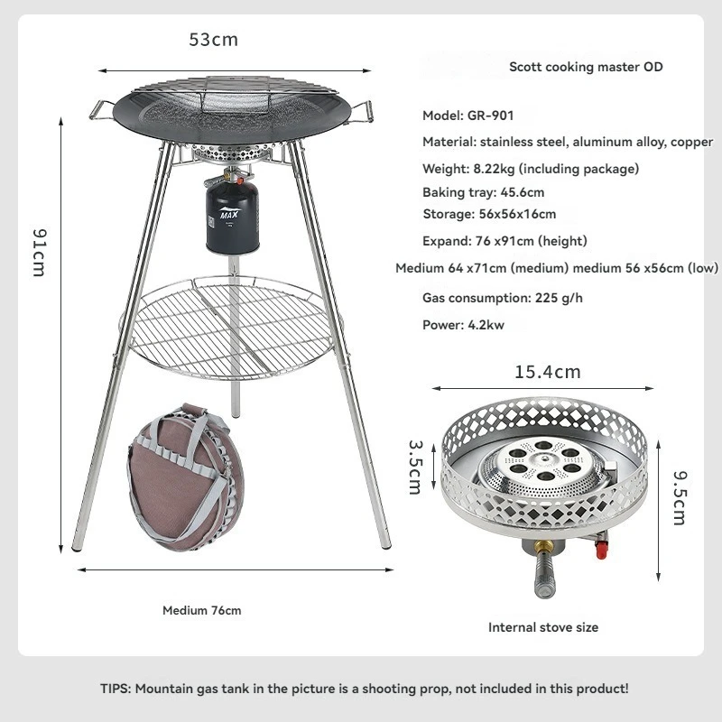 Stainless Steel Folding BBQ Grill with Cast Iron Fry Plate 6