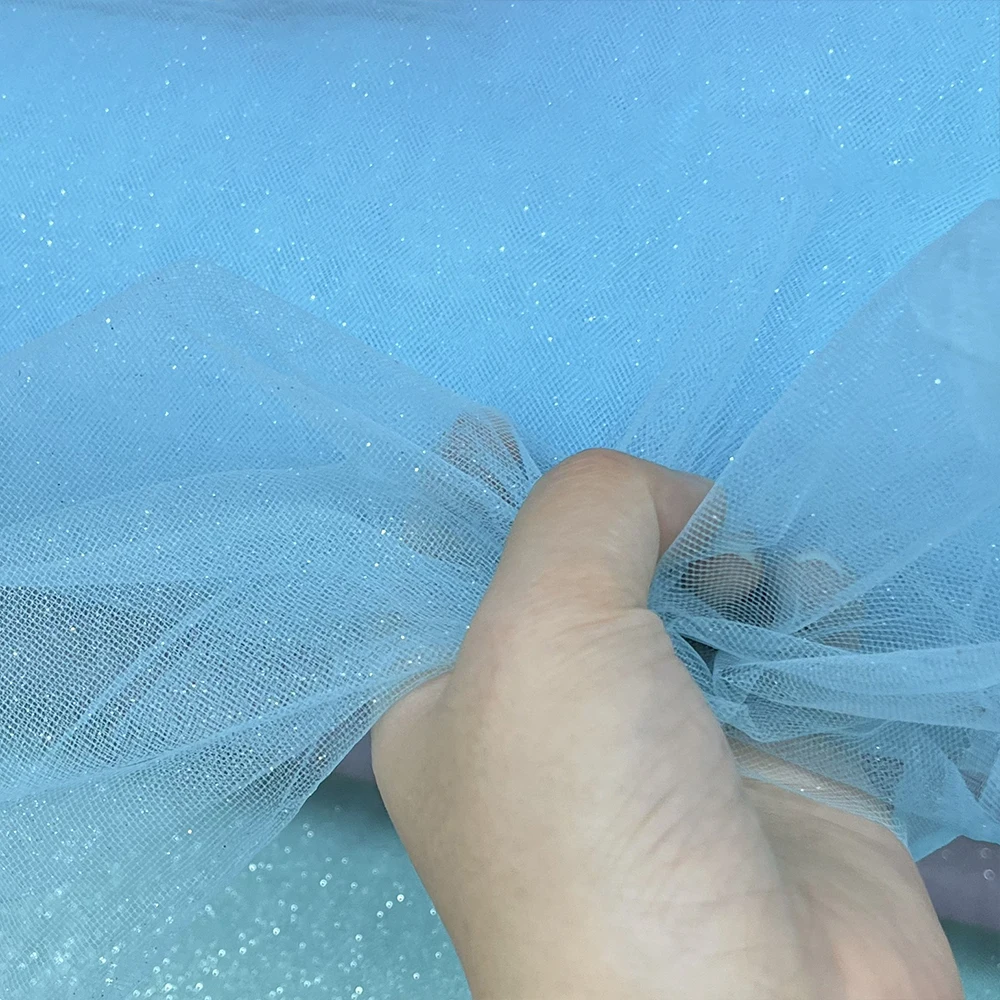 Sparkling Blue and Red Sequin Tulle Veil with Silver Accents and Pommel Skirt