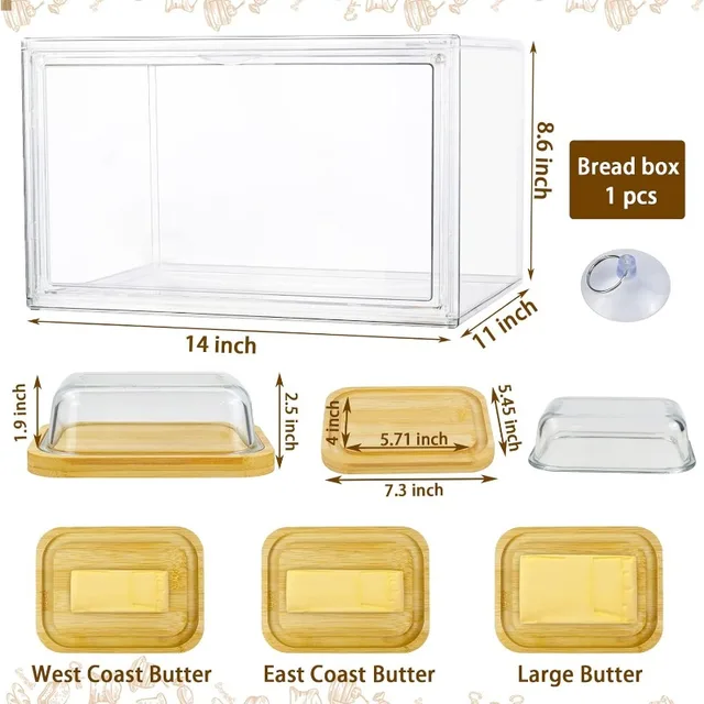 2Pcs Large Bread Box for Kitchen Countertop, TRIANU Bread Storage