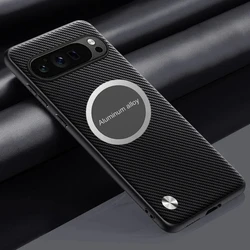 Leather Magnetic Phone Case with Metal Car Holder - Comprehensive Protection - Google Pixel 8 Pro (Carbon Fibre Black)