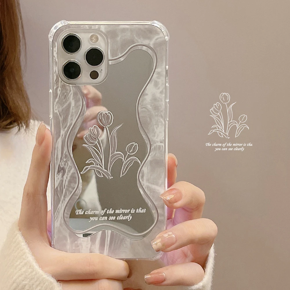 For Iphone case Tulip Flower Pattern Mirror Phone Case For Iphone 11 12 13Pro Max X Xs MAX XR 7Plus 8Plus iphone xr clear case