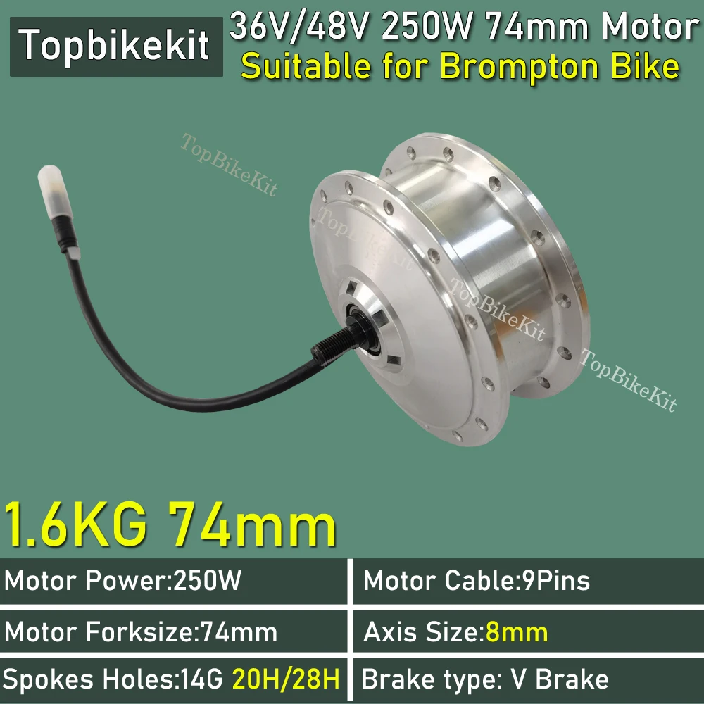 High Speed Motor Suitable for 74mm Brompton Bike Electric bike Motor TBK-74AD 36V 250W 48V 250W Front Gear Hub 20H/28holes ebike motor kit