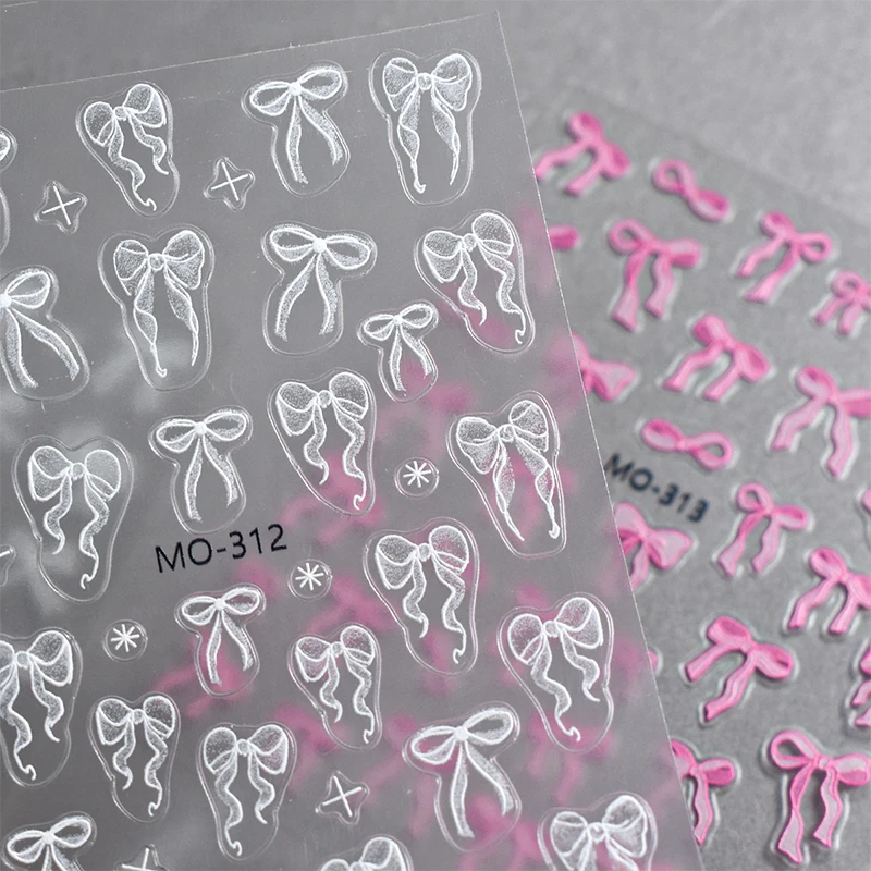 3D White Bowknot Flower Nail Art Sticker Ultra-thin Self-Adhesive Slider Summer Nail Art Decal Decoration DIY Manicure Accesorie 3