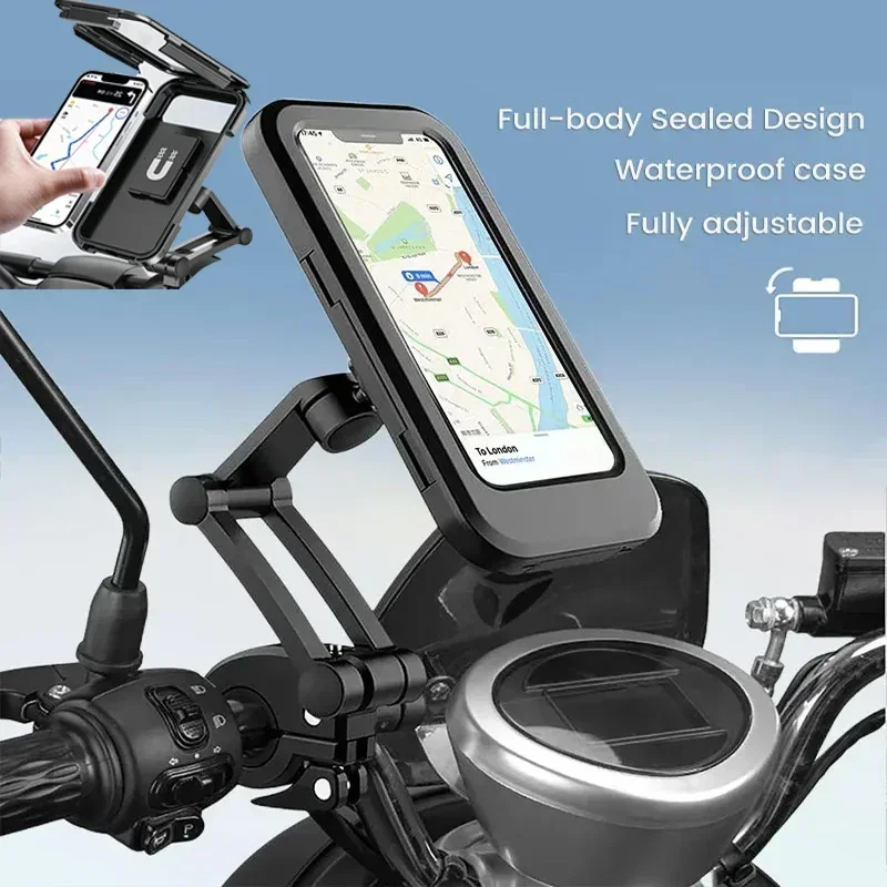 Waterproof 360° Rotating Motorcycle Phone Mount with Touch-Sensitive Screen