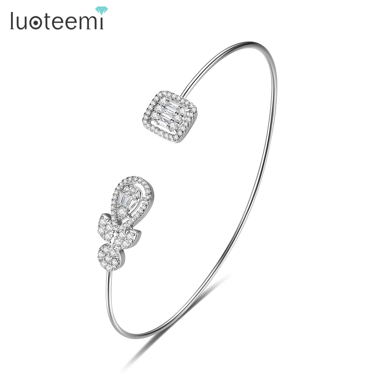 

LUOTEEMI 2023 New Summer Cubic Zirconia Stunning Thin Adjustable Bangles for Women Leaf Shape CZ Wedding Bridal Accessories