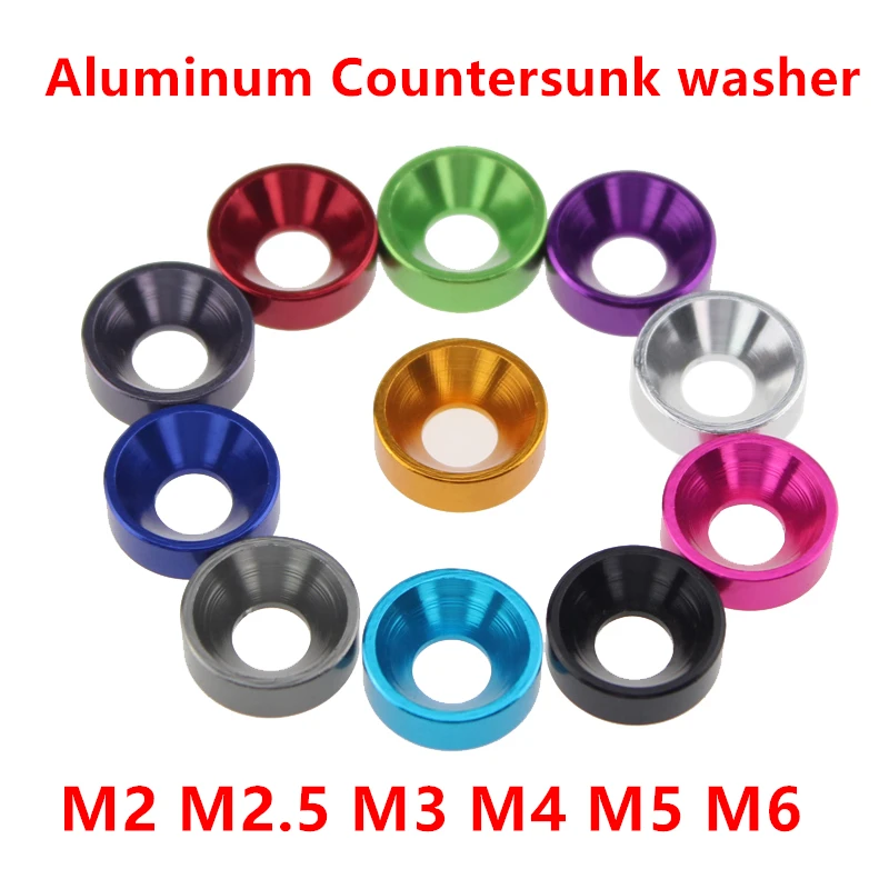 

10pcs M2 M2.5 M3 M4 M5 M6 Colourful Anodized aluminum alloy flat washer for Countersunk Head Bolt Washers Gasket