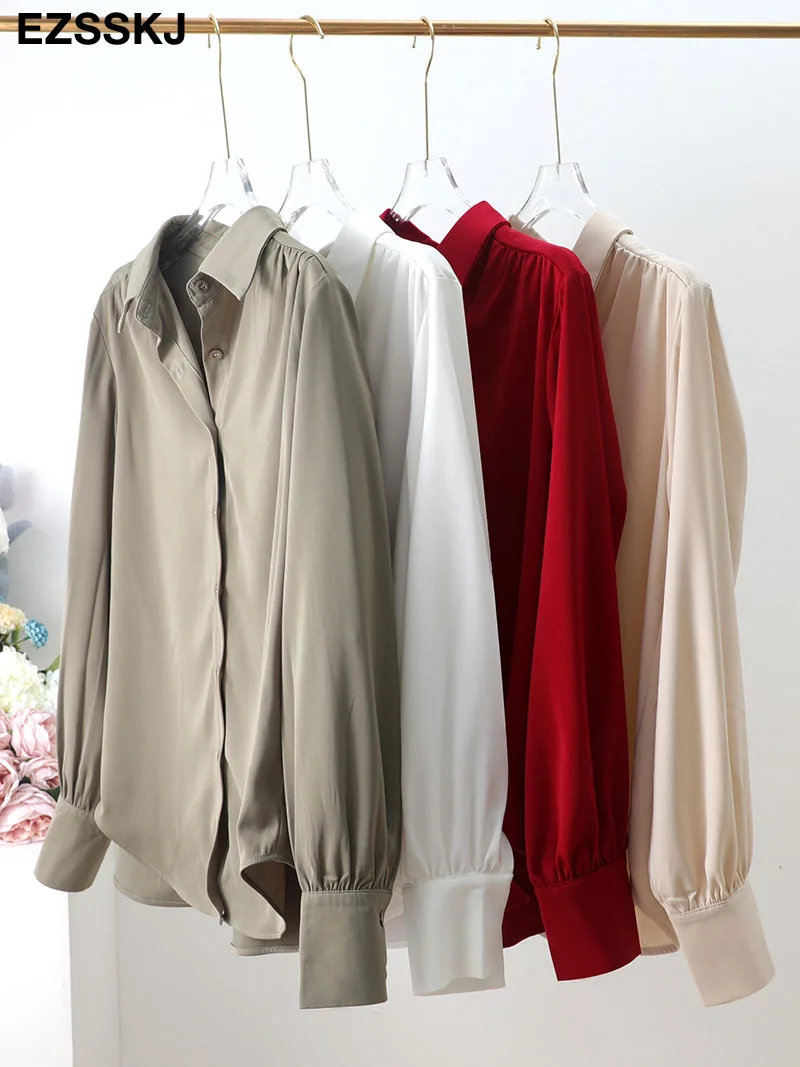 high quality 2022 new chic casual loose thick silk blouse