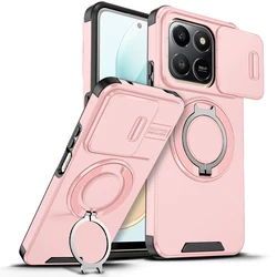 Rugged Armor Magnetic Bracket Phone Case with Slide Camera Protection for Honor x7c 4g (LK pink)