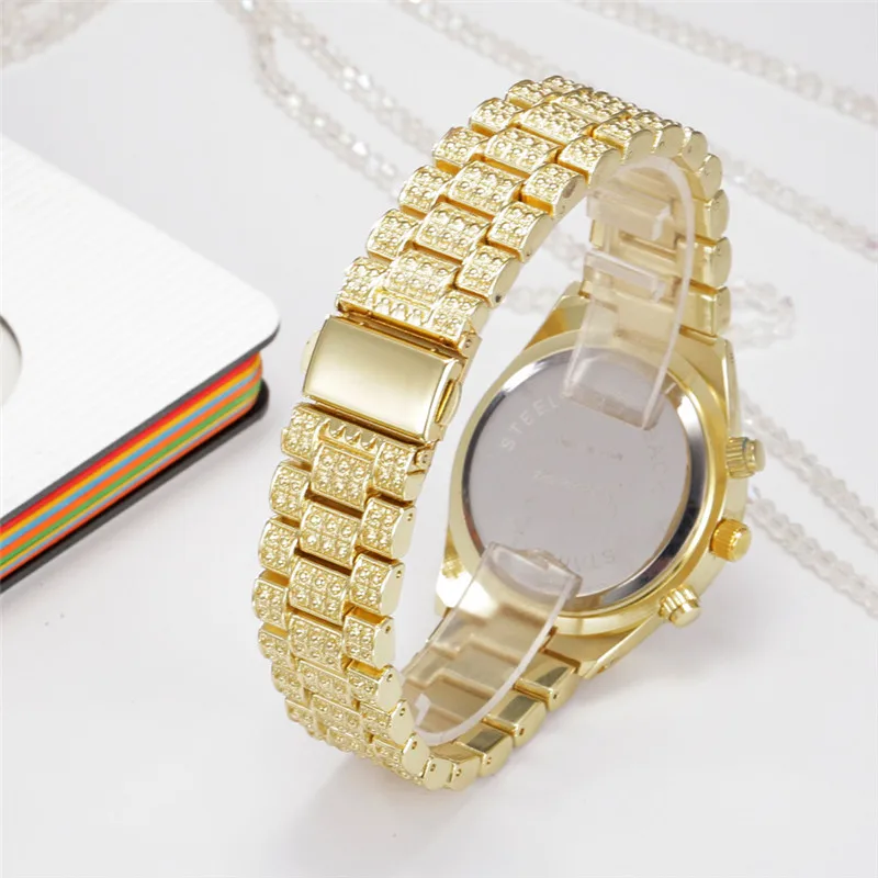 Hip Hop Diamond Brand Luxury Watches For Male Fashion Casual Alloy Band Golden Quartz Vintage Watch Relojes Lujo Marcas Men 2024