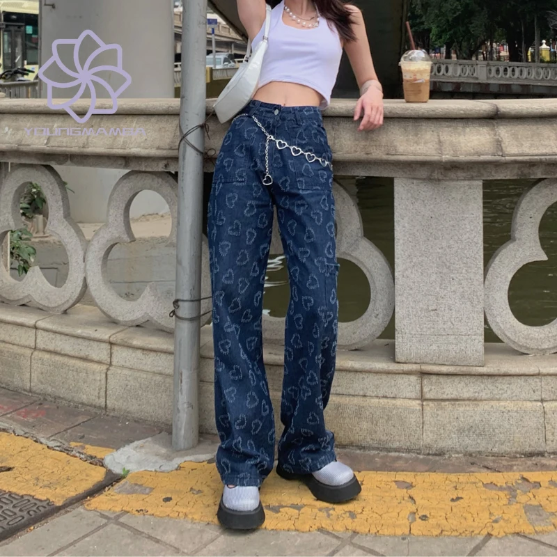 

American Style Vintage Wide Leg Denim Pants Women Loose Casual High Waist Straight Jeans Trend Female Fashion Trousers