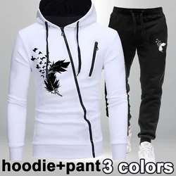 New Men's Sportswear Set Men's Oblique Zipper Hoodie Sweatpants Jogging Sports Set Fashion Sports Set Jogging Men's 2 Pieces