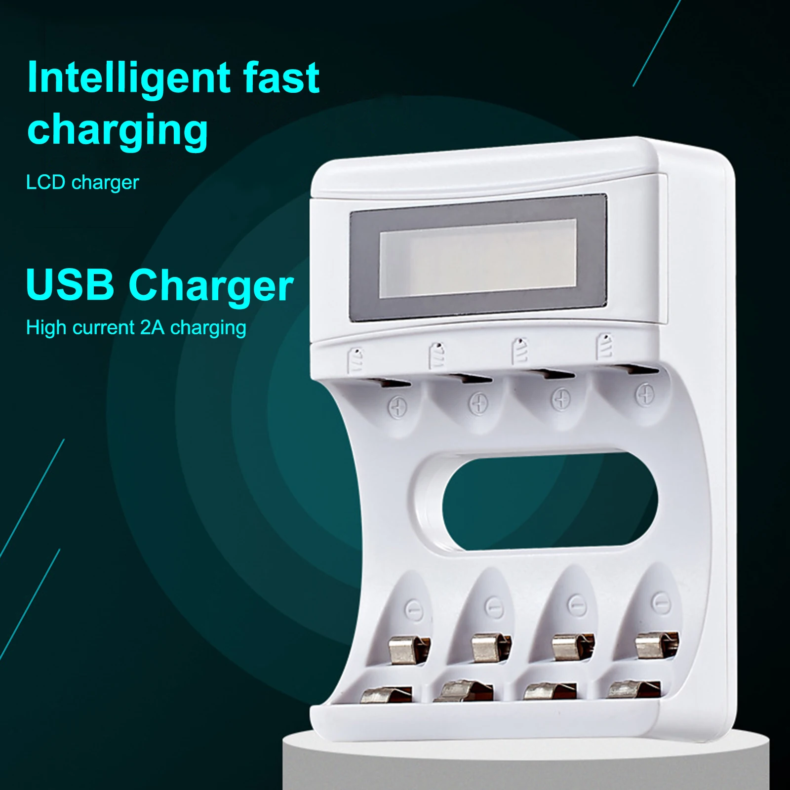 4 Slots Battery Charger with LCD Display for AA AAA Ni-MH Rechargeable Battery Smart Rechargeable Battery Charger USB 2A Fast