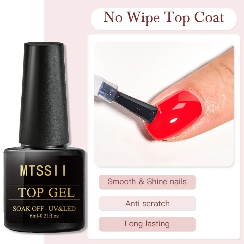 MTSSII 6ml Nail Polish Top Coat UV Gel Nail Polish No Wipe Top Coat Semi Permanent Manicure Soak Off Nail Art Varnish