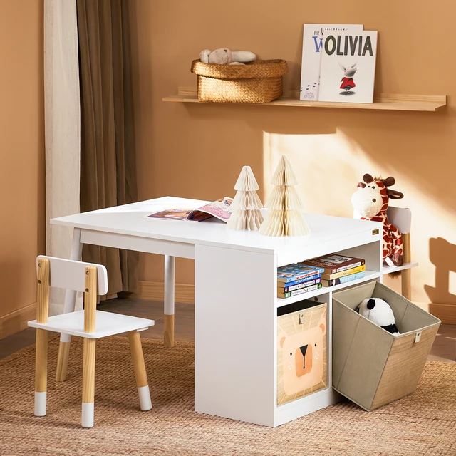 SoBuy KMB113-W table pour enfants avec 2 chaises groupe de sièges pour enfants avec table de jeu de rangement table d'activité multifonctionnelle pour enfants 1
