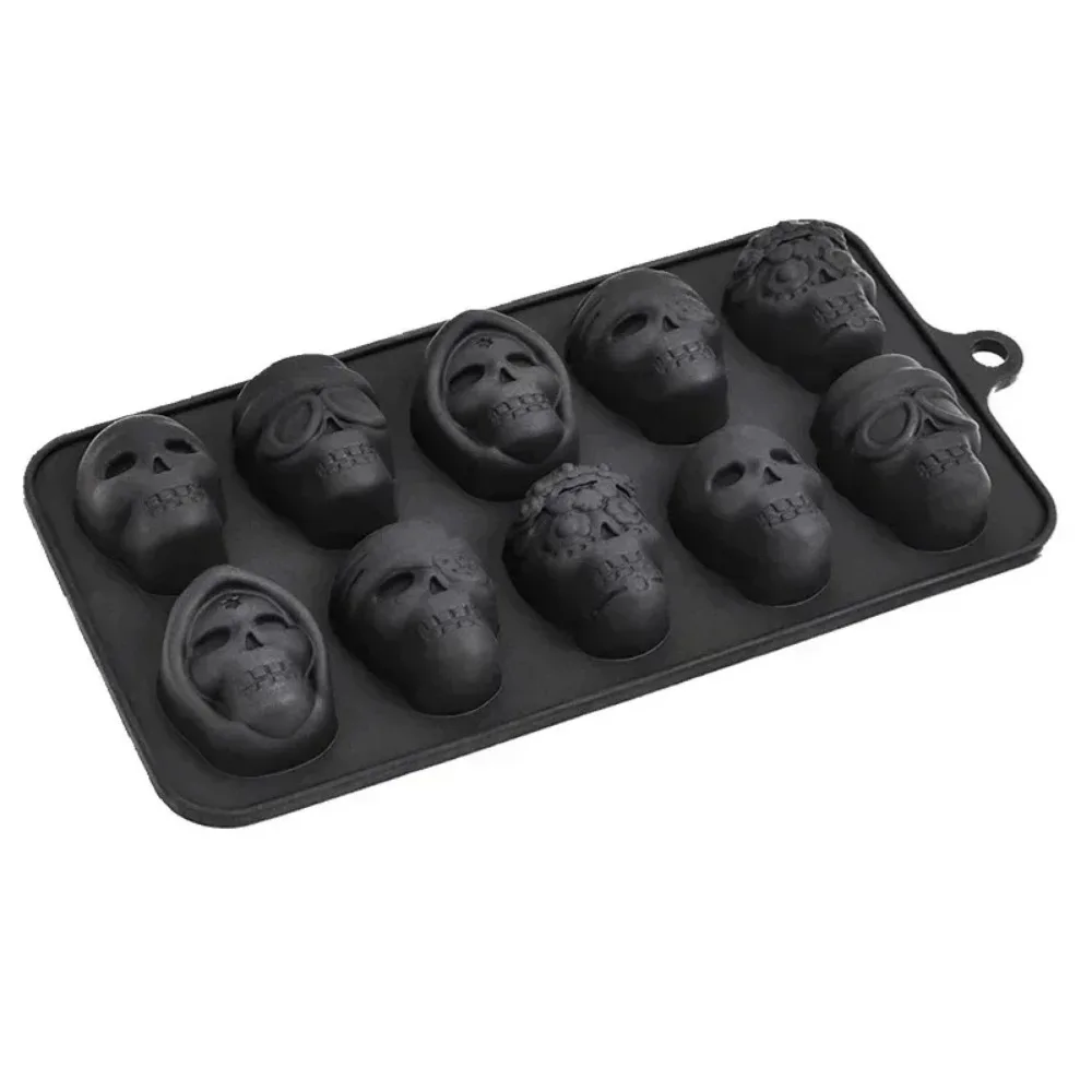 Ice Molds Skull Ice Cube Mold 10-Grid Skull Ice Mold for Halloween Kitchen Tools Reusable Making Accessory for Chocolate Cream And