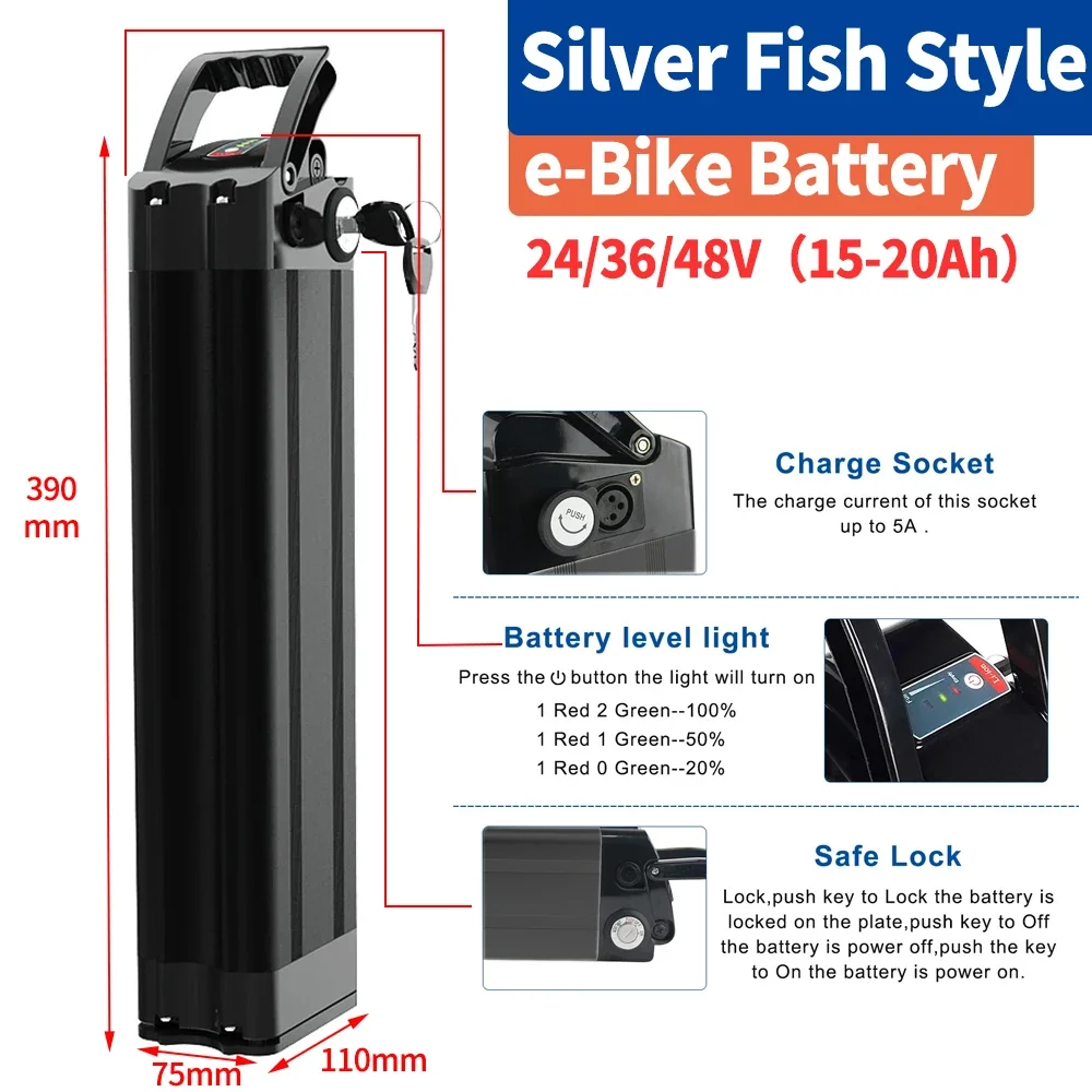 

Battery Pack for 500W 36V 20AH Silver Fish E-bike Bicycle 1000W 48V 36V 24V Silverfish Lithium Battery 18650 21700 Ebike Bateria