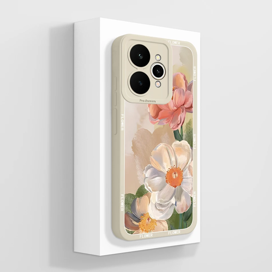 Pretty Flowers Pattern Soft Liquid Silicone Shockproof Phone Case - Full Coverage Bumper