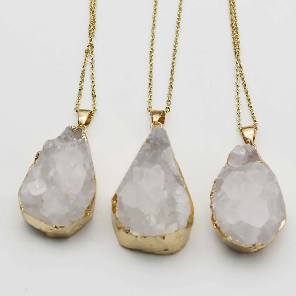 Natural White Crystal Drop Pendant Temperament Women's Stainless Steel Chain Phnom Penh Necklace Charm Fashion Jewelry Gift 4Pcs