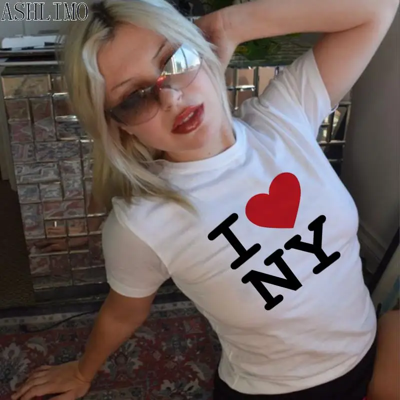 Crop Tops I love NY 2000s Streetwear Haruku women T-shirt Short Sleeve Y2K Fashion Letter Print Cute Baby Tees E-girls802_voghion.com