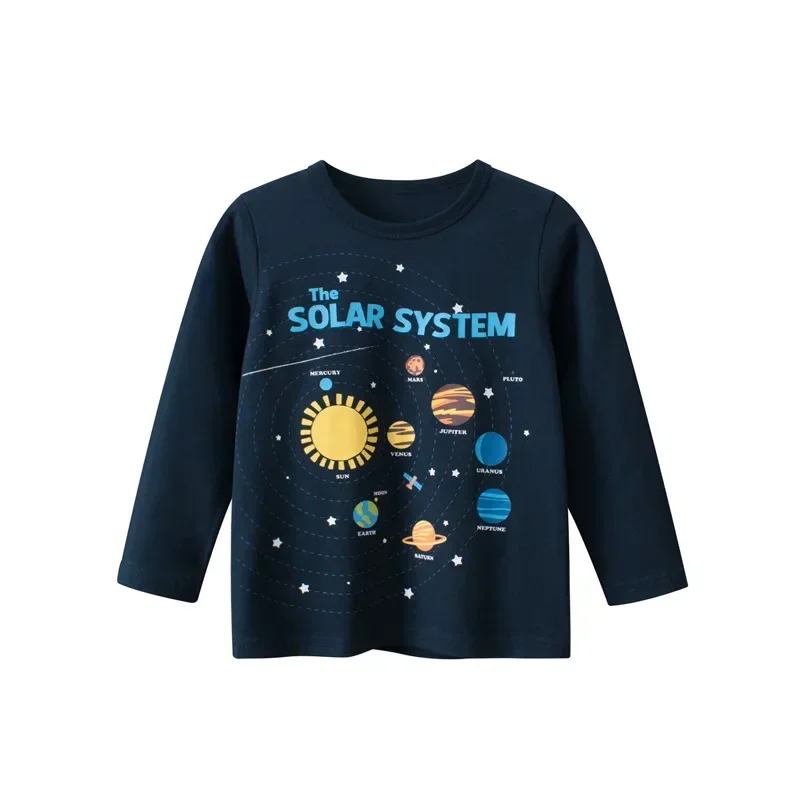 2025 Autumn Sweatshirt Boys Girls Cartoon Astronaut T-shirts Children's Long Sleeve Rocket Cotton Tops Child Space Kids Clothes 6