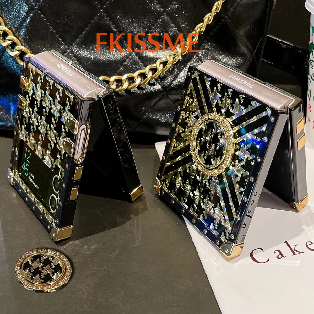 Fashion Glitter Pied De Poule Cover Per Samsung Galaxy Z Flip 5 Flip 4 Square Plaid Pattern Custodia Per Telefono Per Samsung Galaxy Z Flip 3