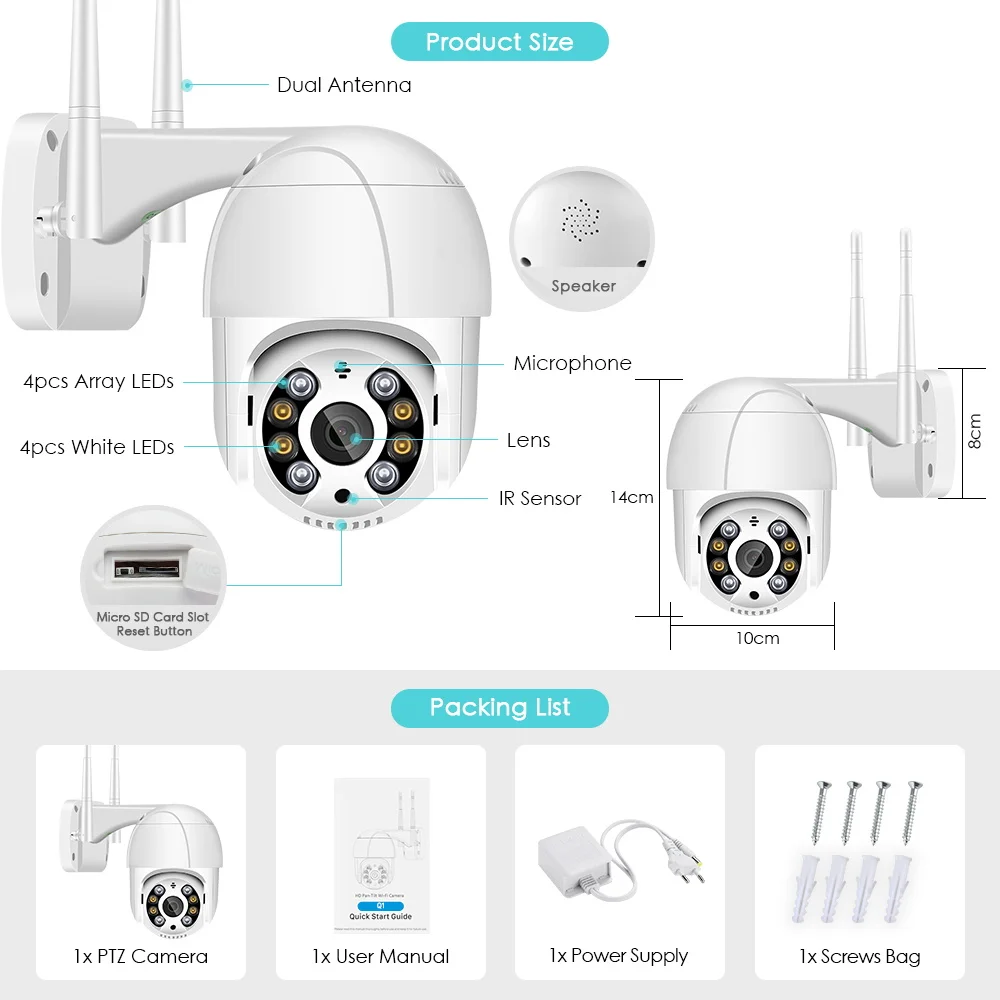 5MP PTZ IP Camera Wifi Outdoor AI Human Detection Audio 1080P Wireless Security CCTV Camera P2P RTSP 4X Digital Zoom Wifi Camera images - 6