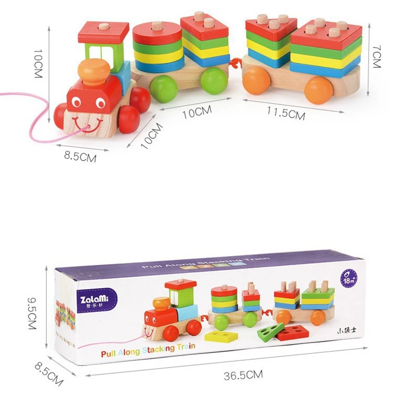 Children's Wooden Building Block Train Toy Shape sorter and Stacking Game for Toddlers Matching Puzzle