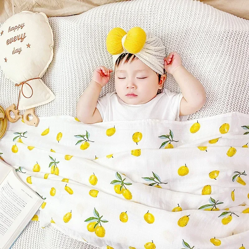 120X120CM Soft Bamboo Cotton Baby Muslin Blanket Swaddle Wrap Infant Stroller Nursing Cover Bath Towel