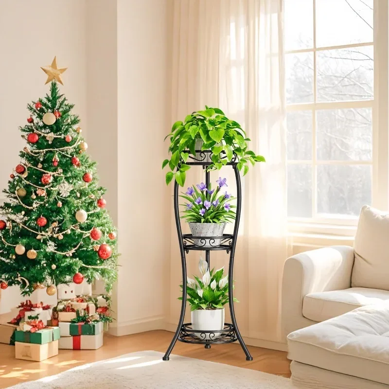 3 Tier Corner Plant Stand Indoor Outdoor, 34 Inch Tall Wrought Iron Plant Stands for Indoor Plants Multiple 2