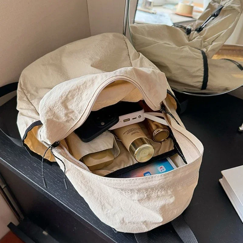 Junior High School Student Schoolbag Women 2026 New Backpack Cloth Bag Casual Fashion Pleat High-Grade Backpack Women